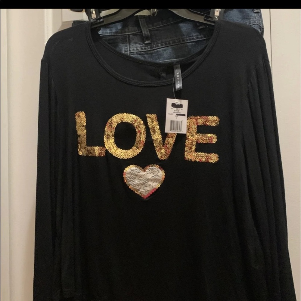 New! "Motive" Women Black Long Sleeves Top w/ Gold Sequinces.